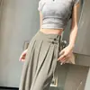 Nuevo Estilo Chino Estilo Nacional Hebilla Diseño Sensación 2025 Primavera y Verano Nuevos Pantalones de Pierna Ancha de Cintura Alta Casual para Mujer Combinan con Todo Talla Grande