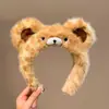 Faixa de cabeça fofa com orelhas de panda para lavar o rosto, faixa de cabeça de pelúcia de desenho animado com coroa alta para mulheres, faixa para maquiagem e lavar o cabelo, acessório de cabelo