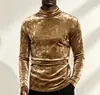 Cross2026 Otoño Invierno Manga Larga para Hombre Moda Terciopelo Dorado Cuello Alto Prenda Base Ropa de Hombre Europea y Americana Camiseta Top para Hombre