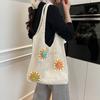 Bolsa Tote Nicho Estilo Coreano 2025 Primavera e Verão Nova Bolsa Feminina Bolsa de Mão Tecida com Flores Bolsa de Ombro Recortada de Grande Capacidade