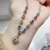 Colar de Safira Natural Colorida Transfronteiriço Design de Doce Prata S925 Pingente Inlaid Corrente Transmissão Ao Vivo Douyin Dropshipping