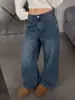 Ropa para Mujer Europea y Americana Jeans de Pierna Ancha con Perforaciones Calientes de Alta Resistencia para Mujer Cintura Media Lavados Sueltos Pierna Recta Jeans de Largo Completo