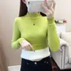 Suéter de peça única em fleece espessado com gola alta parcial para mulheres, camada base justa, novo top de malha de fleece espessado para outono e inverno, cor sólida, camada interna