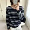Suéter de Peluche Oso Miel Rayado Estilo Coreano para Mujer 2026 Otoño/Invierno Nuevo Holgado Estilo Perezoso Suave de Punto Manga Larga