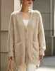 Cárdigan de Punto Cruzado Europeo y Americano Perezoso con Cuello en V para Mujer Otoño e Invierno Nuevo Talla Grande Suéter Suave Esponjoso de Piel Sintética de Visón Color Sólido de Longitud Media