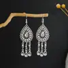 [Selección Premium] Pendientes Estilo Étnico de Minorías Vintage con Plata de Minorías Étnicas, Pendientes Largos Colgantes Florales Estilo Bohemio Único