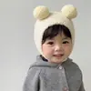 Chapéu de bebê recém-nascido estilo outono e inverno, chapéu com proteção para as orelhas, algodão puro, fofo e quente, chapéu de pelúcia tricotado para meninos e meninas