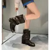 Nuevas botas cortas de tacón alto estilo western plisadas para mujer con un look retro británico, adecuadas para combinar con pantalones, botas Martin vintage.