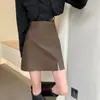 Falda Mini de PU Talla Grande Falda de Cuero de Cintura Alta Falda Midi con Abertura para Mujer Primavera/Otoño Chica Picante Adelgazante Antiexposición Falda de Línea A que se Ajusta a la Cadera