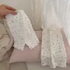 Meias IOULOR de Coelho com Flores para Mulheres, Estilo Coreano de Outono, Malha Macia para Meninas, Meias de Cano Médio Vazadas com Babados, Sem Pé