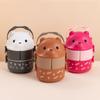 Fiambrera portátil de doble capa con forma de oso de gafas de estilo japonés, lonchera para trabajadores de oficina con capas separadas, lonchera para estudiantes, lonchera de gran capacidad con cuchara