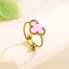 Anillo de Trébol de Cuatro Hojas Popular de Moda Transfronteriza, No se Desvanece, Simple y Versátil, Acero de Titanio 18K, Abierto Ajustable para Mujeres