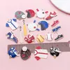 Série de Baseball Americana Pingente de Liga Cor Vermelha Azul Color Blocking Equipamento Esportivo Acabamento Dourado Óleo Gotejado Charme Artesanal Mercadoria Spot Transfronteiriça