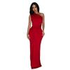 K10742 Cross-border Source Amazon Europeia e Americana Moda Feminina 24 Nova Cor Sólida Inclinado Collar sem mangas Slim Fit vestido