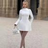 Vestido Sexy de Color Sólido Transfronterizo Europeo y Americano Deseo Puro Alto Nivel Otoño Nuevo Cintura Popular Estilo Hermana Real Falda