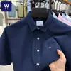 Camisa Nueva de Manga Corta para Hombre 2026, Casual de Negocios con Bolsillos, Color Sólido, Cuello Campana, Camisa de Algodón Puro para Hombre