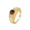 Nuevo Anillo Cepillado con Piedra Ojo de Tigre Estilo Chino para Mujer, Lujo Accesible, Diseño de Alta Gama, Elegante de Moda, Anillo Abierto Versátil Incrustado con Diamantes