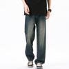 Diyu Shenlong Jeans solto estilo americano masculino, tubo reto, primavera e outono, lavado, perna larga, moda casual, calças compridas masculinas