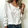 Camisa de Veludo Cotele 2026 Transfronteiriça com Gola Irregular Inclinada, Manga Longa, Blusa Casual Solta para Mulheres na Primavera, Outono e Inverno