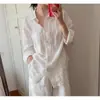 Conjunto de Camisa Branca de Linho e Algodão + Calça para Mulheres, Cardigã Solto Confortável Respirável de Primavera, Jaqueta de Proteção Solar