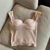 Doce Spice Girl Sexy Short Vest com almofada peito Mulheres verão Outer Wear Backless Slim-Fit mangas Top plissado