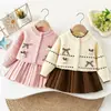 Conjunto de Suéter para Niñas para Otoño e Invierno, Nuevo Conjunto de Falda y Cárdigan de Punto de Piña, Lindo Vestido de Princesa con Dibujo de Conejito para Niñas