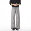 Calça masculina padrão espinha de peixe estilo old money, calça casual americana da moda para primavera e outono, calça masculina solta de perna reta com efeito de caimento