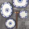 Prato de salsicha de porcelana azul e branca de melamina imitação de porcelana prato de lanche prato de prato frio plástico prato de prato lateral para hot pot prato de cozimento para churrasco louça