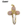 Wt-Jp382 Ágata Amazonita Cuarzo Rosa Perla Incrustado Forma de Cruz Chapado en Oro de 18 Quilates Colgante Accesorios de Joyería Hechos a Mano
