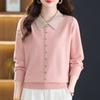 Elegante Camiseta de Manga Longa com Lapela para Mulheres, Nova Base de Tricô de Seda Amora Solta e Estilosa para Mães