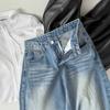 Pantalones de mezclilla lavados estilo americano con pliegues para mujer, nuevos para primavera y otoño, pantalones de trapeador holgados rectos de pierna ancha