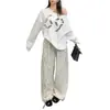 Pantalones de pierna ancha con estampado integral de estrellas y lunares estilo americano para mujer, holgados, adelgazantes, versátiles, sensación perezosa y relajada, Pantalones casuales tipo cimitarra de baile