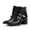 Nuevas Botas Europeas y Americanas de Primavera y Otoño Hebilla de Cinturón Retro Botas Romanas Caña Corta Botas Martin Botas de Tacón Grueso Botas de Tacón Alto Botas de Comercio Exterior X66