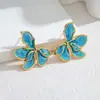 Pendientes de botón de flor de pétalo de acero inoxidable de colores Lujo Ligero Retro Sensación de Alta Gama Pendientes Florales Sencillos Aceite Gotas Adornos Transfronterizos