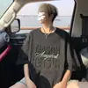 Tops Masculinos de Verão de Manga Curta Soltos Estampados em Aço de Manga Três Quartos para Adolescentes Marca de Moda Coreana Camisetas de Manga Curta Camisetas Americanas para Homens