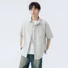 Camisa de Trabalho de Seda Gelo de Manga Curta Masculina Verão Fina 2025 Nova Roupas de Linha Superior para Meninos Bonitos de Alto Nível