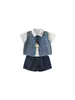 Ropa para Niños Bangxuan Nuevo Chaleco de Mezclilla Conjunto de Tres Piezas para Niños Camisa Pantalones Cortos para Niños Atuendo de Moda para Niños