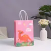 Bolsa de papel Kraft con estampado de dinosaurio lindo para niños, bolsa creativa de dibujos animados portátil para empaquetar dulces, bolsa de regalo para vacaciones