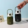 Taza aislada pequeña y robusta de acero inoxidable 316 con asa, tapa abatible, portátil, simple, vaso de agua con popote para el hogar