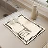 Estera de drenaje para mesa de cocina con rejilla de ajedrez retro, suave barro de diatomeas, vajilla de escritorio, posavasos, lavabo, estera antideslizante