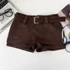 Pantalones Falda Bodycon de Línea A de Cintura Alta Color Café Retro Maillard para Mujer en Primavera y Otoño