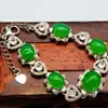 Pulseira de Calcedônia Natural Gelo Alto Novo Estilo Incrustada com Superfície de Ovo de Jade Verde Completo Cor Esmeralda Verde Yang 8035