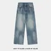 Jeans Azules Lavados Desgastados Retro de Alta Calle Americanos de Moda Simples Holgados Casuales Versátiles Pantalones Rectos de Moda