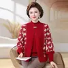 Conjunto Tricô Outono Estilo Chinês 2026 para Mães, Suéter Versátil e Elegante Estilo Nacional e Casaco Versátil para Mulheres de Meia-Idade