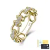 Anillo de Cadena de Plata S925 Completamente Incrustado con Moissanita, Lujo Ligero Diseño Hueco de Nariz de Cerdo, Versátil para el Viaje Diario, Estilo Femenino