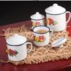 Taza de Esmalte Nostálgica con Tapa, Taza de Té de Hierro Vintage, Taza de Agua con Flor de Doble Felicidad Old-Fashioned de Gran Capacidad Engrosada Venta al por Mayor