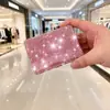 Portatarjetas de acordeón con diamantes completos, portatarjetas bancarias metálicas anti-desmagnetización con múltiples ranuras para tarjetas, tarjetero de negocios portátil exquisito con adornos de diamantes al por mayor
