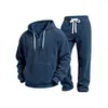Conjunto de Ropa Deportiva Casual Versátil para Hombre, Chaqueta de Manga Larga de Pana con Cruces de Color Sólido, Pantalones Casuales