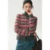 Cardigan de Tricô Fair Isle Moderno para Mulheres, Outono/Inverno Espessado Gola Redonda Listrado Estilo Étnico Casaco Suéter