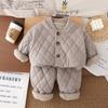Inverno Novo Estilo Menino Casual Carta Algodão Casaco Simples Acolchoado Veludo Inverno Conjunto de Duas Peças Comércio Exterior Atacado